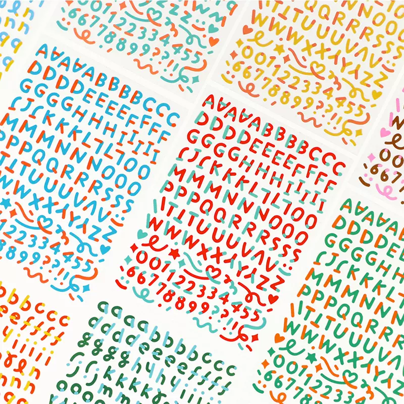 Paperian韩国拼色英文字母数字装饰手账贴纸彩色花体字咕 Paperian韩国拼色英文字母数字装饰手账贴纸彩色花体字咕