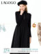 LAGOGO stand-up collar A-line black dress for women Lagugu Valley winter new style literary slim temperament splicing skirt