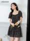 LAGOGO black high-end French dress for women Lagugu Valley 2025 summer new square neck temperament floral skirt