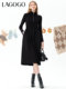 LAGOGO stand-up collar A-line black dress for women Lagugu Valley winter new style literary slim temperament splicing skirt