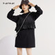 Fankai mid-length sweatshirt fake two-piece design black round neck sweatshirt dress loose casual ruffle edge