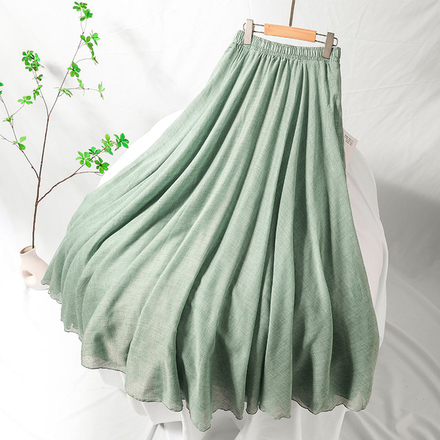 2025 Renaissance Retro Cotton and Line Skirt for Women in Summer Zen High Waist Irregular Large Line Mid-Long Skirt
