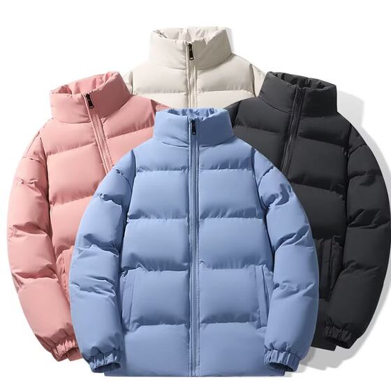 2024 Fashion Cotton Clothing Men and Women's Winter Solid Color Versatile Couple Warm Cotton Clothing Thickened Stand-collar Bread Clothing
