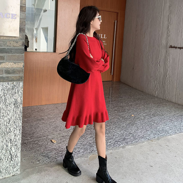 Black Knitted Bottoming Skirt Women Autumn and Winter Women's Sexy Dress Mid-length Over The Knee