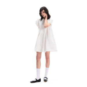 
Romance nanci Tucker pleated A-line age-reducing doll collar shirt dress loose puff sleeve dress