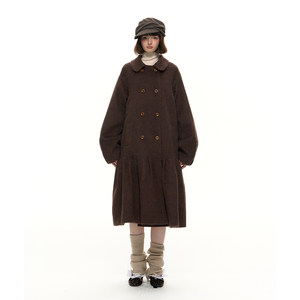 
Romance Nanci brown double-breasted loose woolen coat preppy mid-length woolen coat