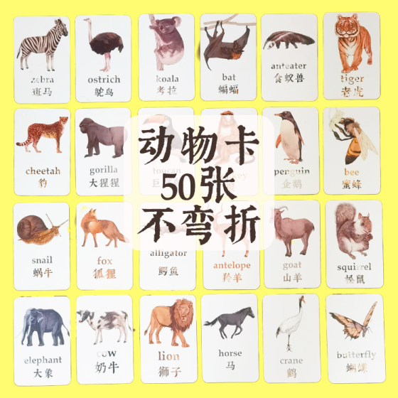 
Abu Babu animal word flash card Children's cognitive early childhood teaching aids Baby early education enlightenment card is not easy to bend