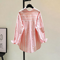 Design-Focused Niche Striped Pure Cotton Shirt for Women, 2026 Spring and Autumn New Style, Loose Fit, Slimming, Age-Reducing Shirt, Casual Top