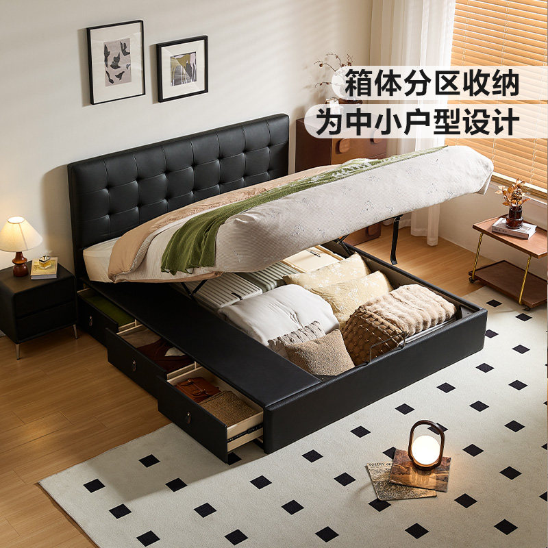 Lin s Home вафельная мягкая кожаная кровать в стиле ретро в итальянском стиле середины века темно-коричневая двуспальная кровать в главной спальне дер