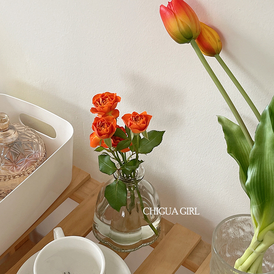 フランス風レリーフガラス花瓶 - ミニレトロフラワーアレンジメント