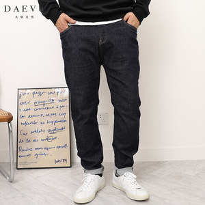 DAEVU Spring and Autumn New Normal Washing Dark Blue Large Trendy Fatty Fleece Plus Fat Plus Large Size Men's Jeans

