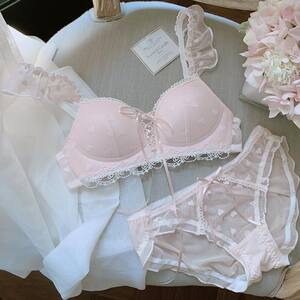 
Student sweet underwear suit soft girl cute girl without steel ring bra gathered with small breast lace strap thin style
