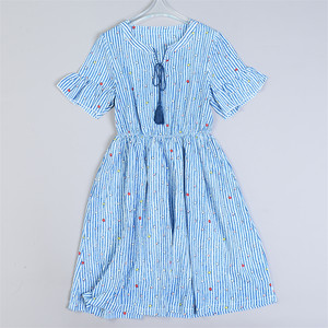 
1018 Japanese sweet striped floral dress L80165 summer age-reducing girly waist-hugging short-sleeved mid-length skirt