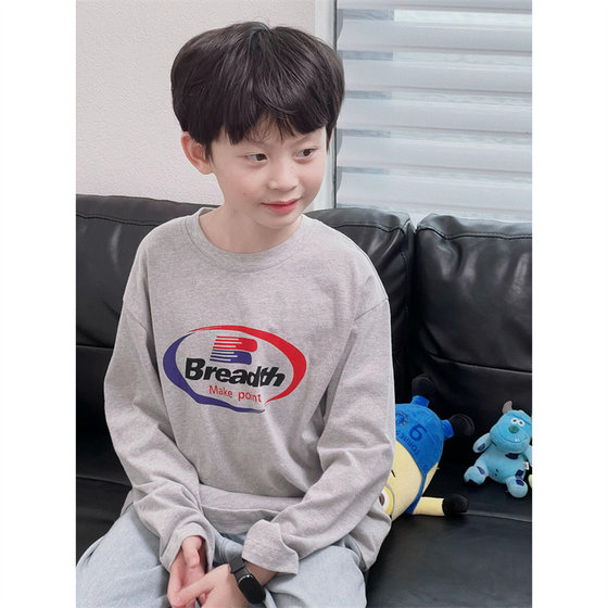 
Children's mother customization Korean version of men and women children loose pure cotton gray red and blue bread retro long-sleeved T-shirt children's autumn clothes