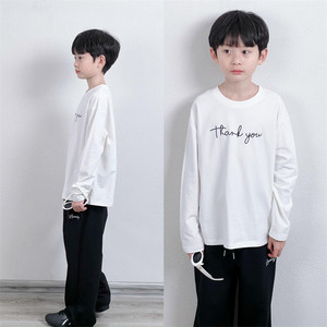 Tongtong Mom Customized Korean Loose Cotton Soft White Thankyou Long Sleeve Simple T-shirt Autumn Clothes
