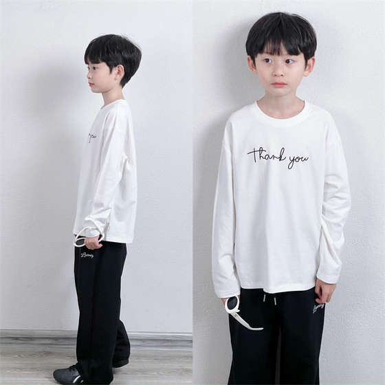 Tongtong Mom Customized Korean Loose Cotton Soft White Thankyou Long Sleeve Simple T-shirt Autumn Clothes
