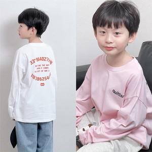 
Tongma custom Korean version loose boy and girl white pink front and back digital mother print pure cotton long sleeve T-shirt autumn clothes