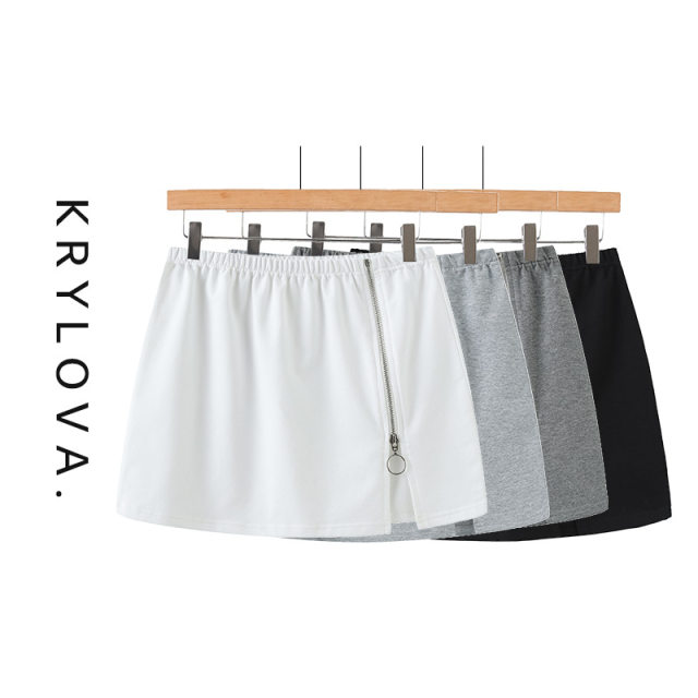 Spring cotton one-piece zipper small butt curtain sweatshirt skirt slit yoga sports running cover strap base elastic skirt