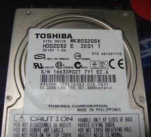 
Toshiba MK8032GSX hard drive 80G serial port intact hard drive TG5B001355000-A