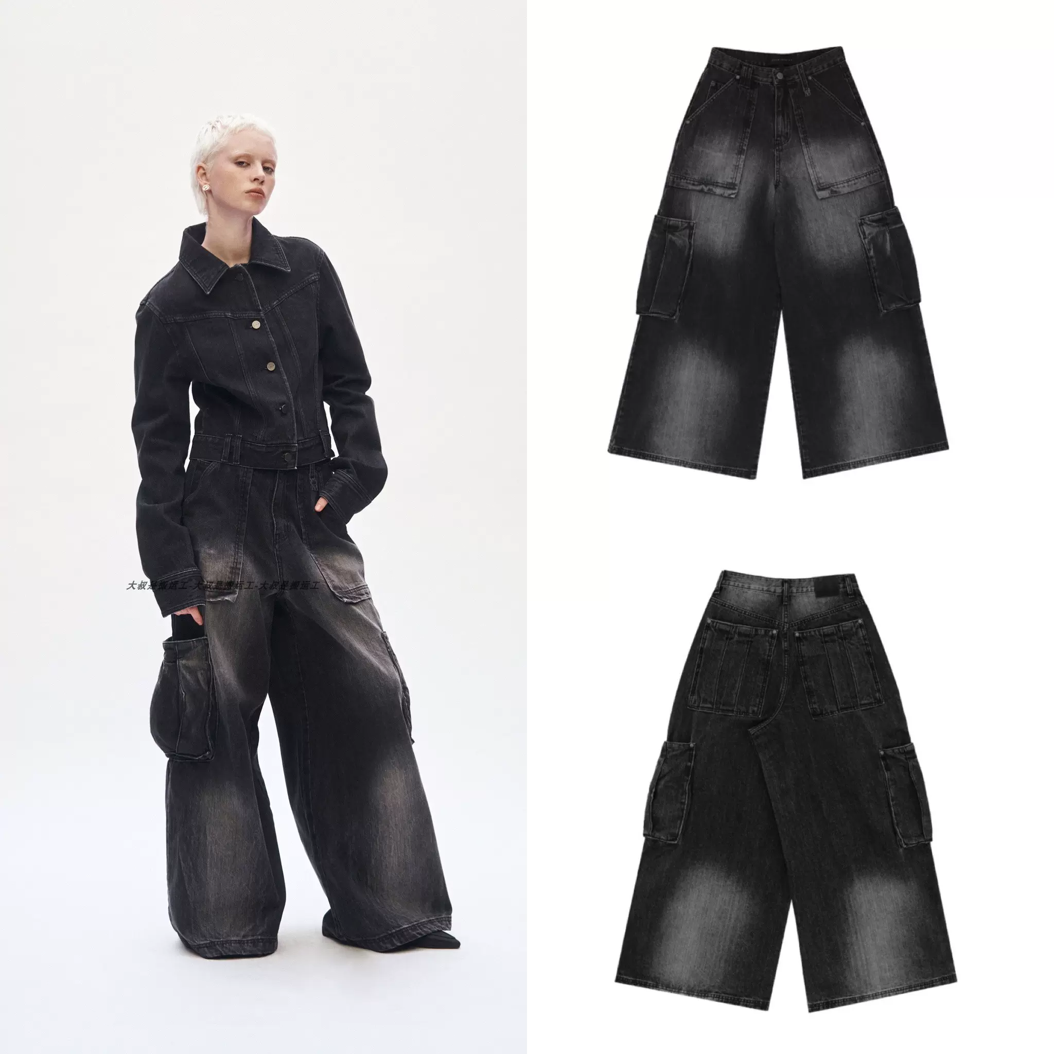 包税韩国直邮TREEMINGBIRD小众设计Denim Cargo Pants休闲牛仔裤-Taobao