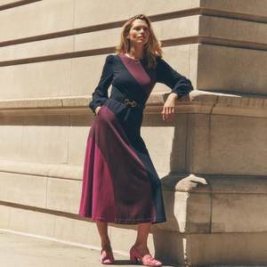 British single spring new product round neck long sleeve print high waist pocket long elegant fashionable casual dress for women
