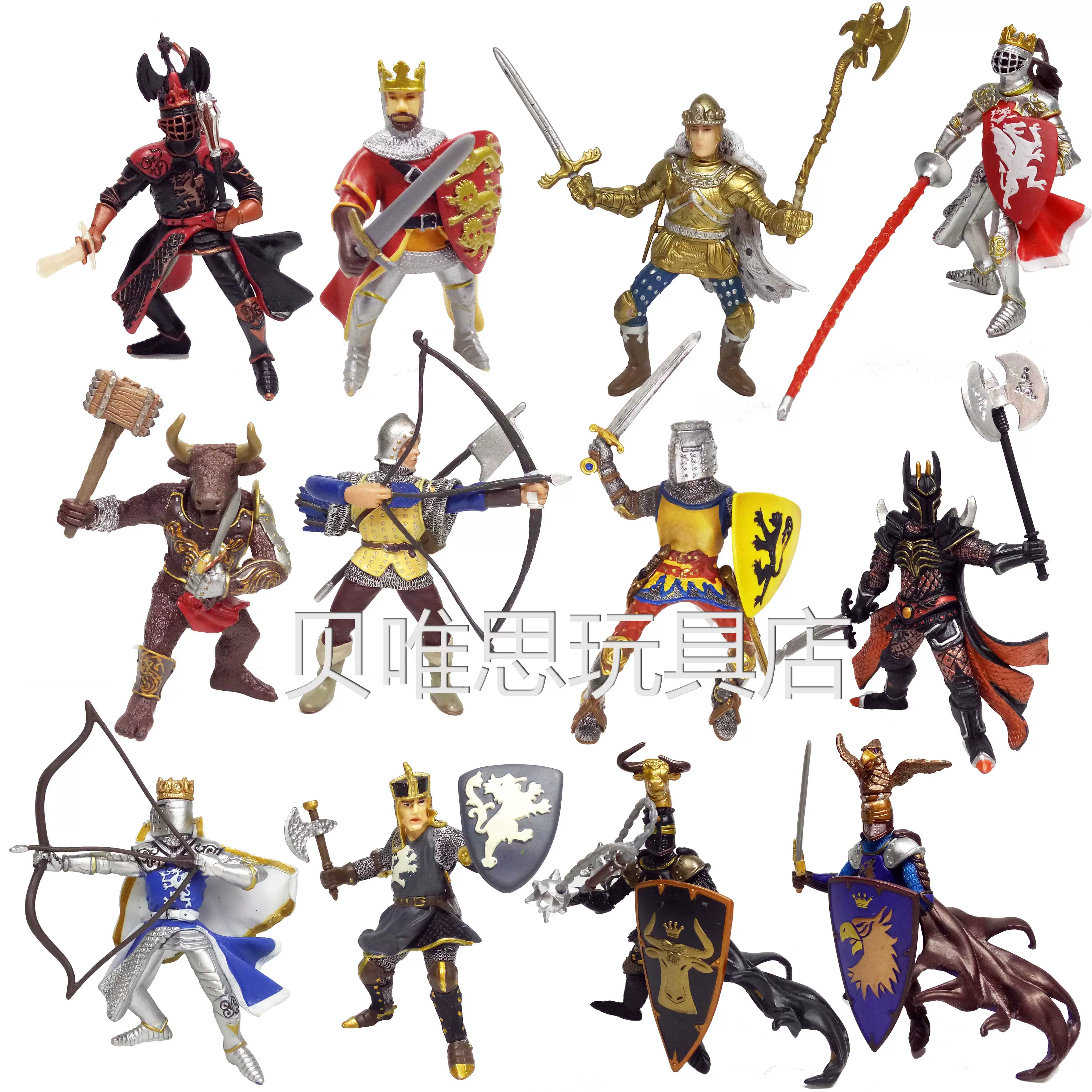 正版散货1:18 中世纪兵人弓箭手骑手骑士国王战士玩具模型-Taobao
