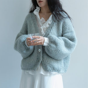 
Yuan Yin's new spring mohair gentle Korean style knitted cardigan for women loose lazy sweater jacket versatile top
