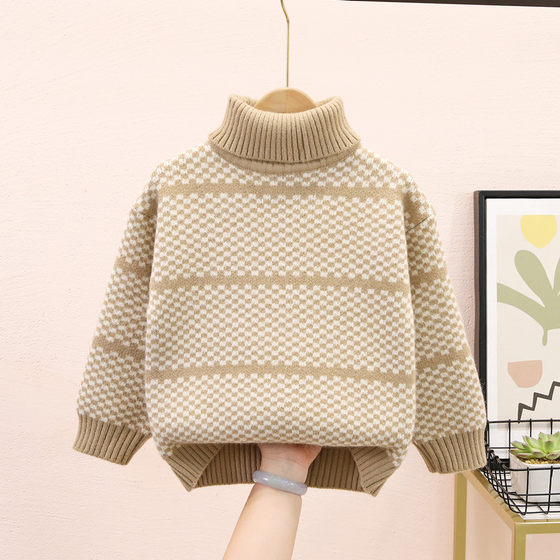 
Boys sweater, turtleneck, thickened winter new style baby Korean style children's sweater, handsome warm winter top