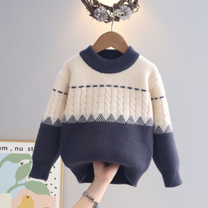 
Boys' sweaters autumn and winter thickened children's sweaters 2025 winter new Korean velvet boys' knitted clothes sweaters