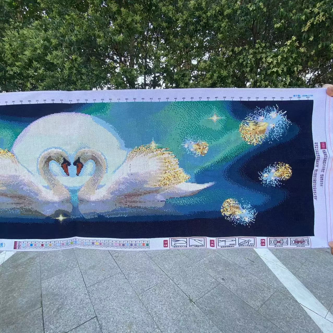 纯手工十字绣成品人工绣好的图心心相印天鹅146*44卧室客厅装饰画