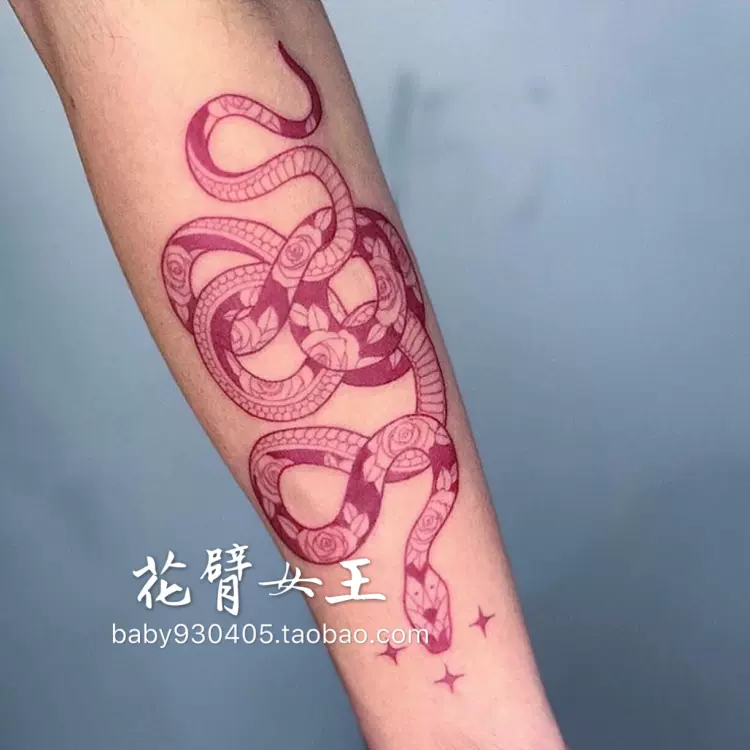 花臂少女tattoo X190 手绘蛇日系浮世绘暗黑手臂纹身贴