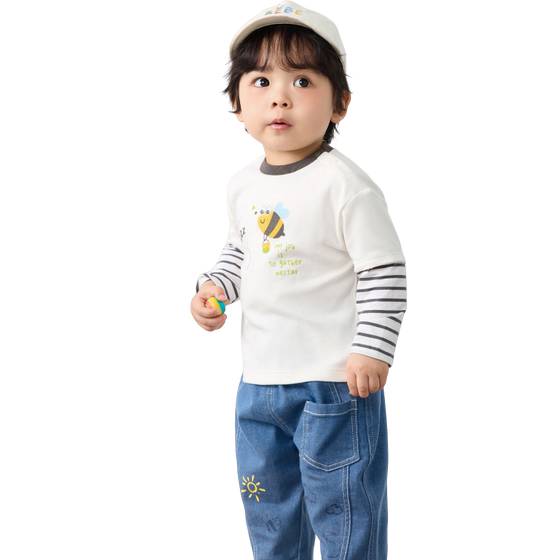 
Balabala children's clothing baby long-sleeved T-shirt boys fake two-piece cotton tops spring and autumn clothing cute and fashionable bottoming