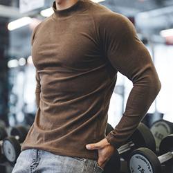 Autumn and Winter Men's Sports Casual Running Fitness Slim-Fit Double-Sided German Velvet Raglan Long-Sleeve Fleece-Lined Thick T-Shirt Base Layer