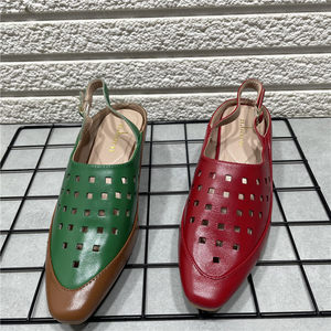 Broken code processed genuine leather clogs for women 2026 new style thick heel hollow summer fashionable elegant high-end sandals