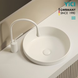 Milky White Semi-Embedded Round Countertop Basin, Small Apartment Narrow Countertop Washbasin, Ceramic Washbasin