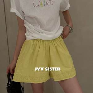 
JVVSISTER summer a-line wide-leg shorts for women, high-end, elastic waist, loose, small, lace puffy pants
