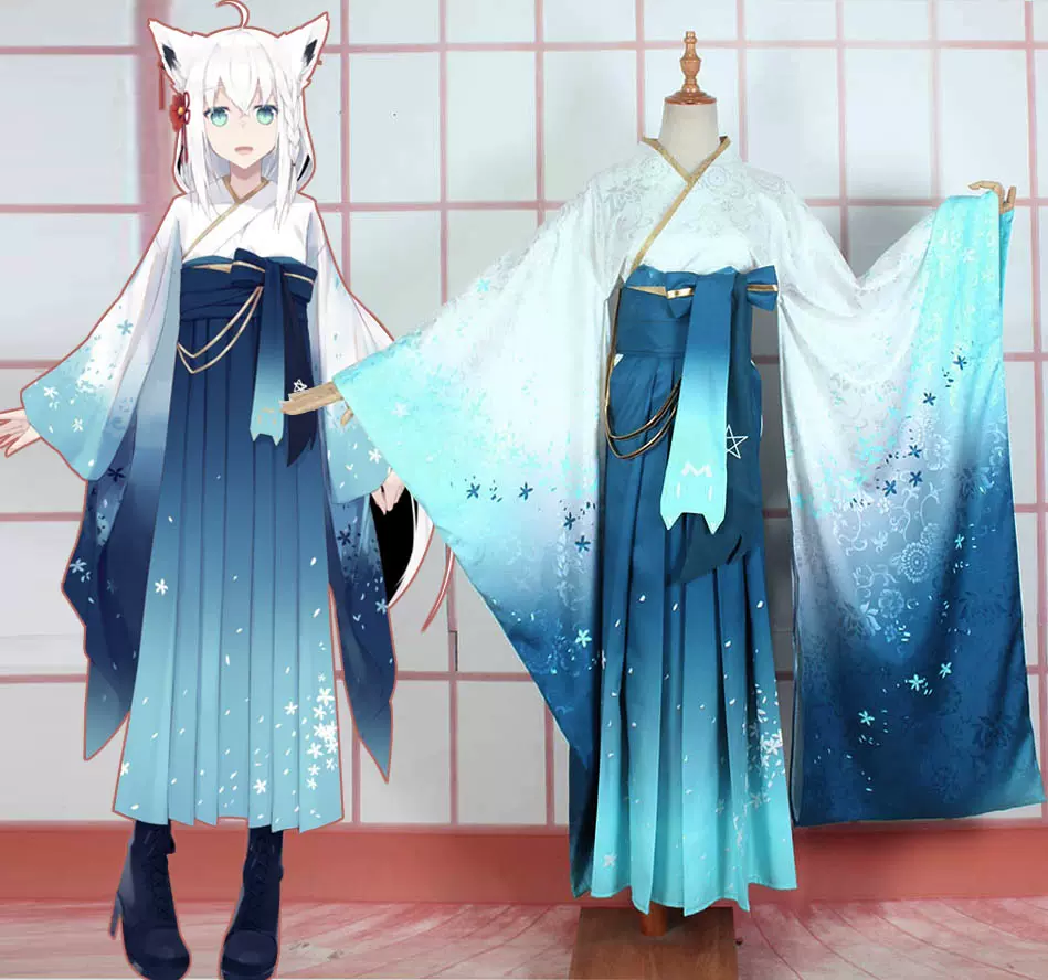 温泉漫漫一白上吹雪hololive和服二尺袖cos毕业袴女装定制尾款-Taobao