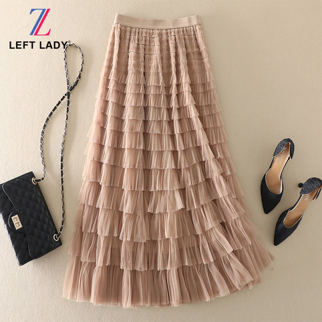 Mid-length mesh cake skirt women's versatile large sport skirt high-end temperament slim and high-waisted A-line skirt