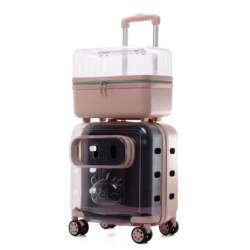Large Cat and Dog Travel Transparent Trolley Case Pet Luggage Space Capsule Cat Box Pet Trolley Two-Piece Set