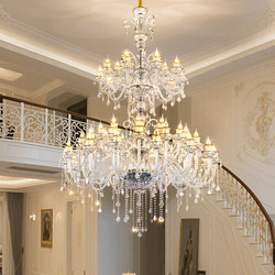 Duplex Building Living Room Crystal Large Chandelier European French Luxury Grand Villa Hotel Wedding Empty Staircase Chandelier