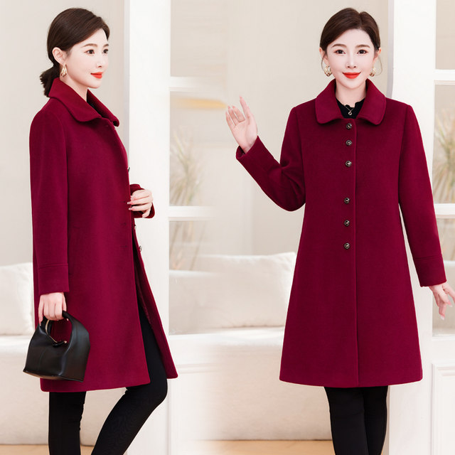 Double-sided cashmere coat for women, mid-length, slim, autumn and winter new Korean style mother's wear, cotton, thickening and extra size