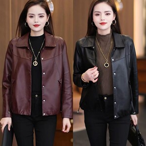 
Fashionable leather jacket women's short 2026 spring and autumn new age-reducing small person loose slimming pu leather jacket top