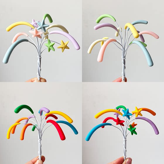 
New Chinese New Year soft glue colorful fireworks cake decoration plug-in colorful sparks New Year's Day baking decoration