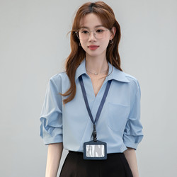 2025 Designer-Inspired Niche French Short-Sleeve Shirt, Unique and Super Stylish, Suitable for Commuting, Elegant Top, Interview V-Neck Shirt