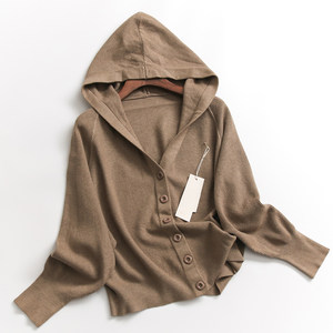 H443 Simple Solid Color Hoodie Single breasted Cardigan Raglan Long sleeved Autumn/Winter New Versatile Knitwear Women's Sweater