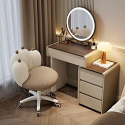 2026 New Model Small Apartment Solid Wood Dressing Table Bedroom Modern Minimalist Cream Style Master Bedroom Vanity Table and Chest of Drawers Integrated