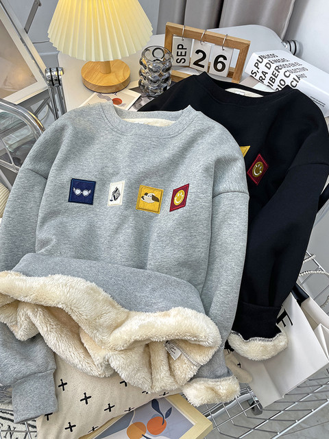 Hoodies Women Autumn Winter New Korean Style Student Loose Embroidered Simple Plus Velvet High Quality Soft