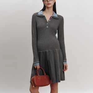 
BELLYWEAR maternity dress does not show pregnancy during pregnancy MIU style Christmas gift POLO collar pleated woolen skirt