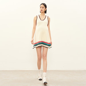 
BELLYWEAR maternity skirt new cream rice apricot contrasting knitted jacquard A-hem loose sleeveless vest dress