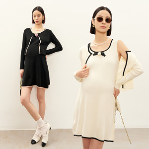 
BELLYWEAR maternity wear fashion suit spring and autumn new French bang bow age-reducing knitted cardigan suit